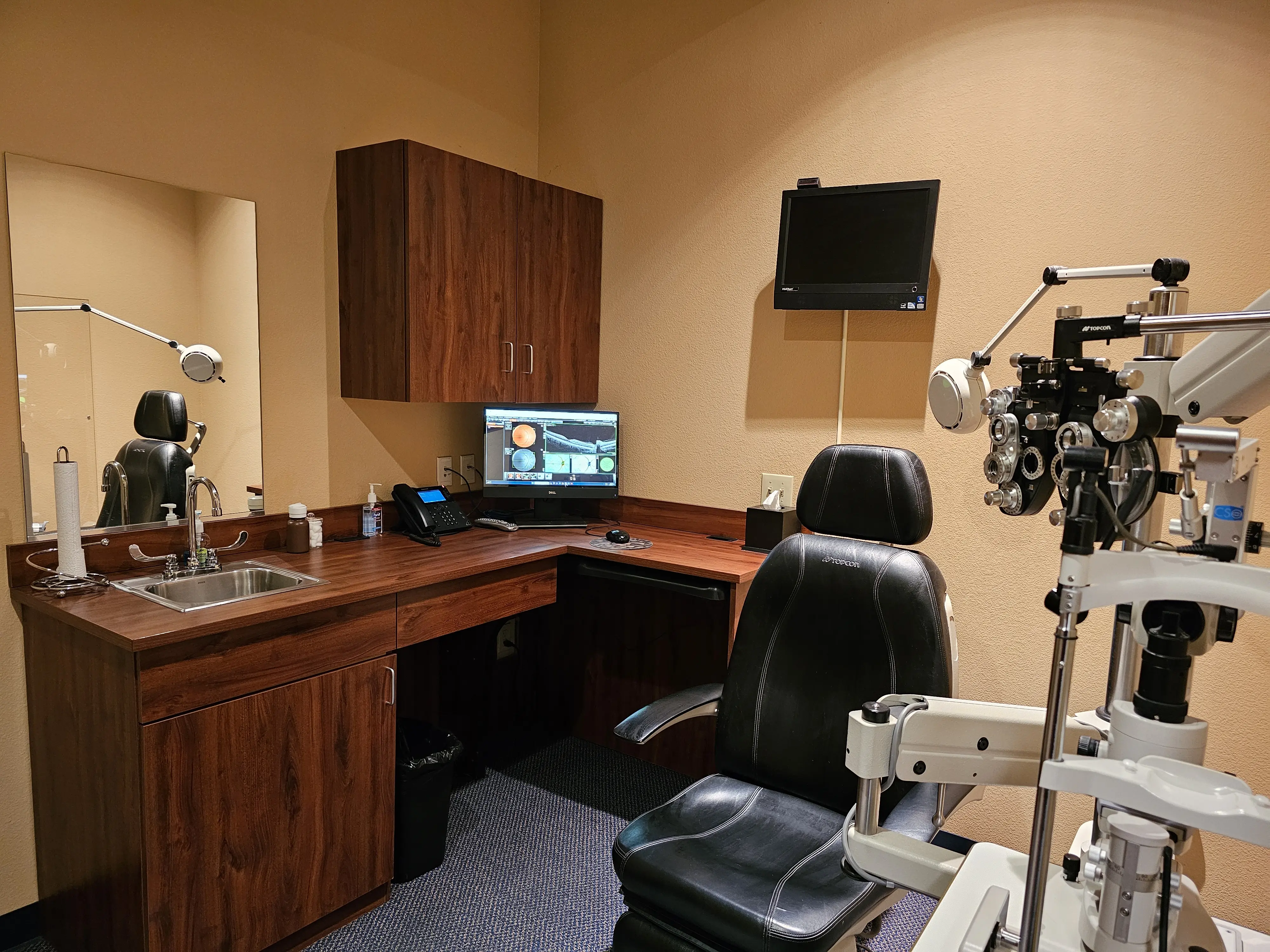 Exam chair and slit lamp at Dr. Polukoshko's Optometrist Office.